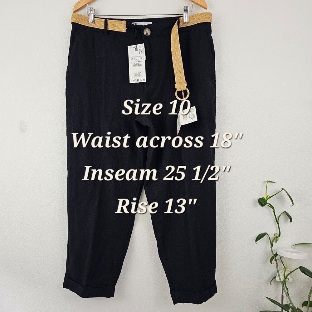 ZARA Womens Sz 10 Linen Blend Straight Leg Pants Office Siren Casual Work NWT - Picture 3 of 11